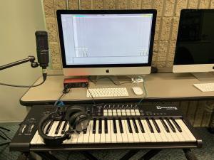 Sound Recording Setup with Microphone and Keyboard